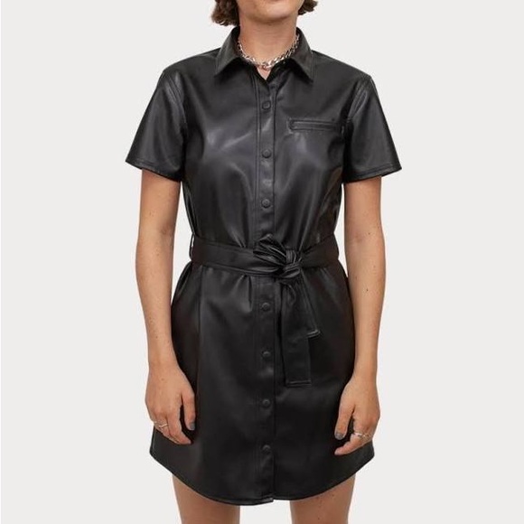 H&M Beige Faux Leather Shirt Dress - Picture 3 of 3